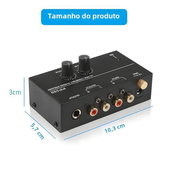 Imagem de Pré-amplificador de Fone e Microfone para Placa Giratória de Vinil - PP500