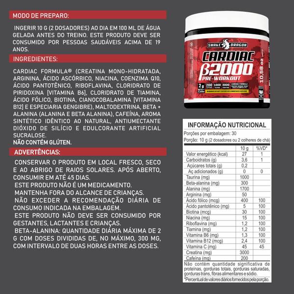 Pre Treino Cardiac com 2g de Beta Alanina, 200mg de Cafeína, 1g de Taurina e 3g de Creatina pote 300g Fórmula Importada - Snake Dragon Imagem de Pre Treino Cardiac com 2g de Beta Alanina, 200mg de Cafeína, 1g de Taurina e 3g de Creatina pote 300g Fórmula Importada