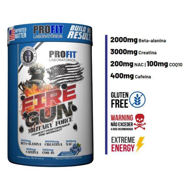 Imagem de Pré Treino Fire Gun Military Sabor Blueberry 300g  Profit