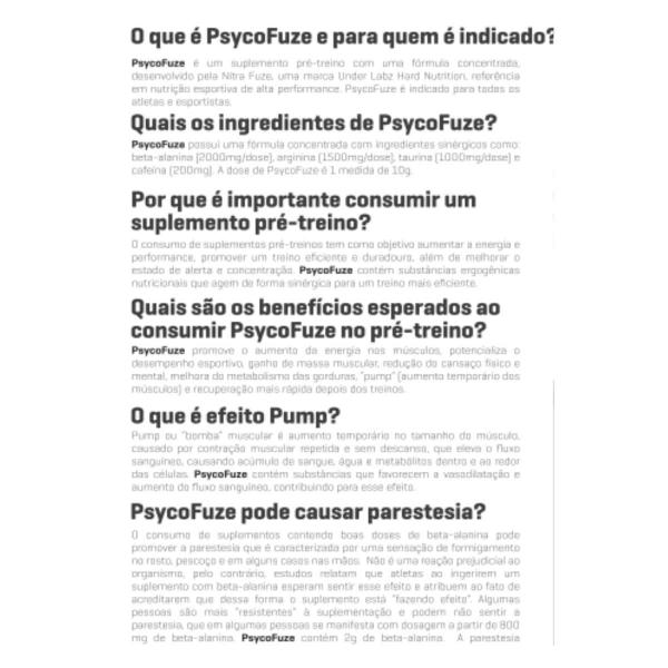 Pré Treino Formula Importado Usa Psyco Fuze Under Labz 150G - Under Nitra Duze Imagem de Pré Treino Formula Importado Usa Psyco Fuze Under Labz 150G