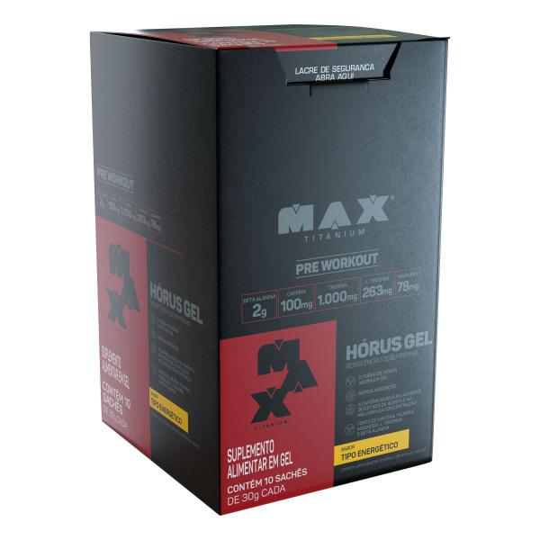 Pré treino horus gel 10 saches de 30g energetico max titanium Imagem de Pré treino horus gel 10 saches de 30g energetico max titanium