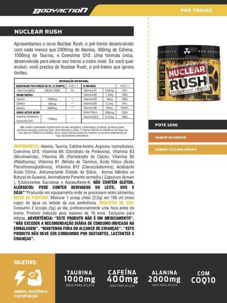 Imagem de Pré Treino Nuclear Rush 100g - Body Action - GUARANA - Bodyaction