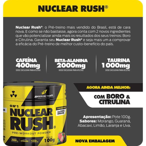 Pre Treino Nuclear Rush 100g com Vários Sabores - BodyAction Imagem de Pre Treino Nuclear Rush 100g com Vários Sabores