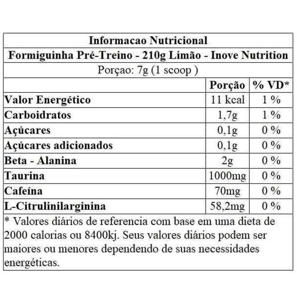 Imagem de Pré Treino Sabor Limão Formiguinha 210G Inove Nutrition