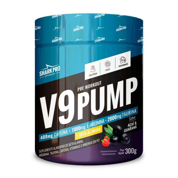 Imagem de Pré Treino V9 Pump Beta Alanin Açaí Guaraná 300g  Shark Pro