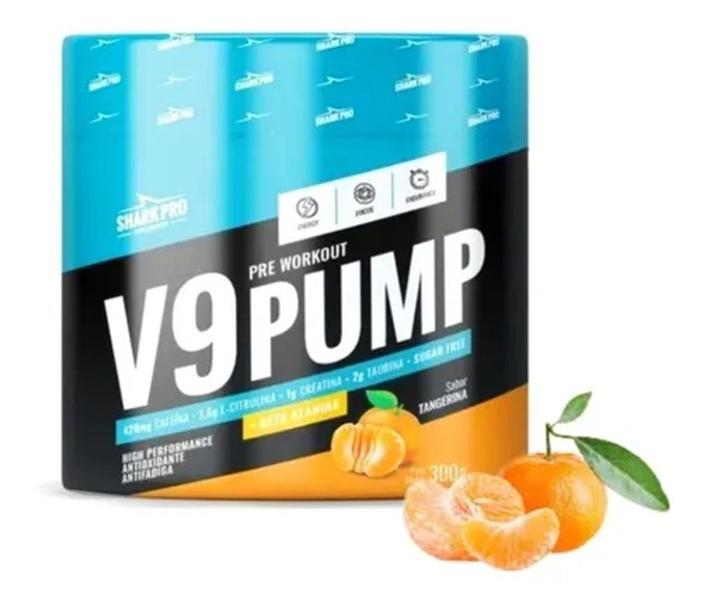 Imagem de Pré Treino V9 Pump Shark Pro 300g 400mg Cafeína + 1g L-Arginina + 2g Taurina + Beta Alanina