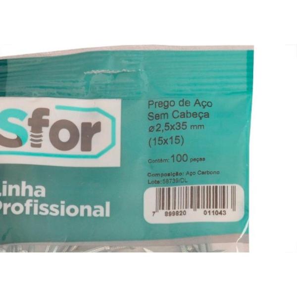 Imagem de Prego Aco Sforplast Sem Cabeca  15X15 (2,40X34mm)   100pcs 4958