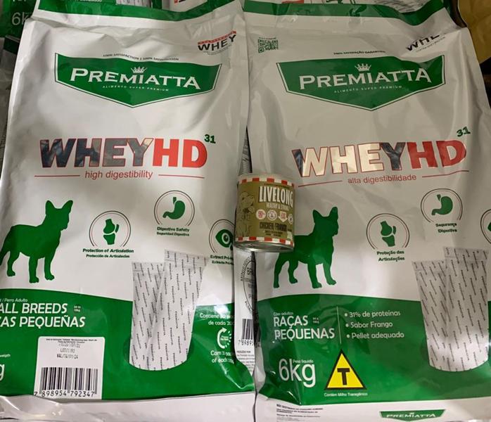 Premiatta whey HD 2 sacos de 6kg cada. Ração super Premium + 1 Live long cães 300g sabores sortidos Imagem de Premiatta whey HD 2 sacos de 6kg cada. Ração super Premium + 1 Live long cães 300g sabores sortidos