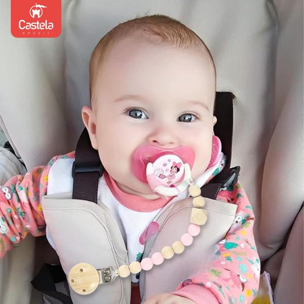 Imagem de Prendedor de Chupeta Baby Com Trava Livre BPA Rosa - Castela