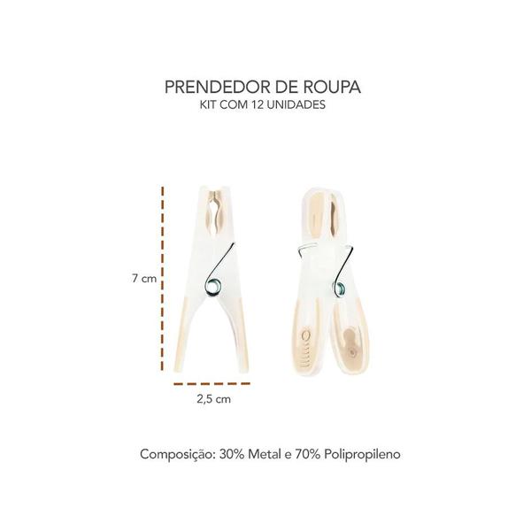 Imagem de Prendedor de Roupa Formato Anatomico Bege Nude Kit 12un