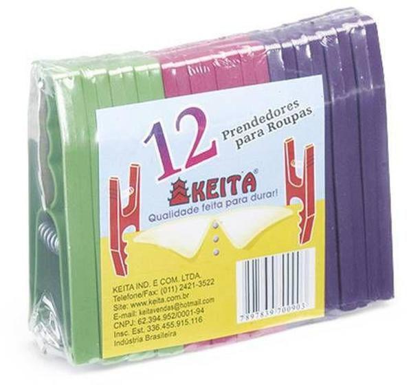 Imagem de Prendedor de Roupas Kit com 12 Pçs Colorido 8 Cm PR04 Keita