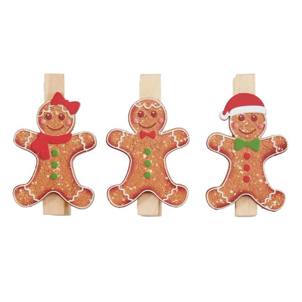 Prendedor Decorativo Gingerbread. Marrom, Vermelho E Verde. - CROMUS Imagem de Prendedor Decorativo Gingerbread. Marrom, Vermelho E Verde.