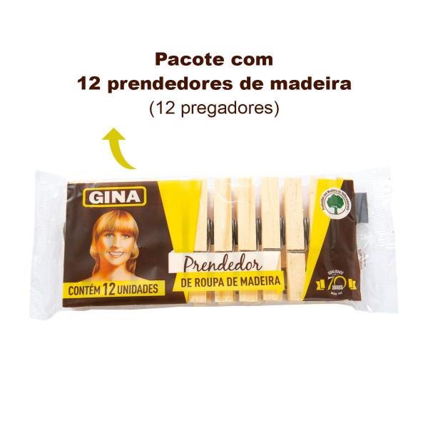 Imagem de Prendedores de roupas de madeira Gina pacote com 12 unidades