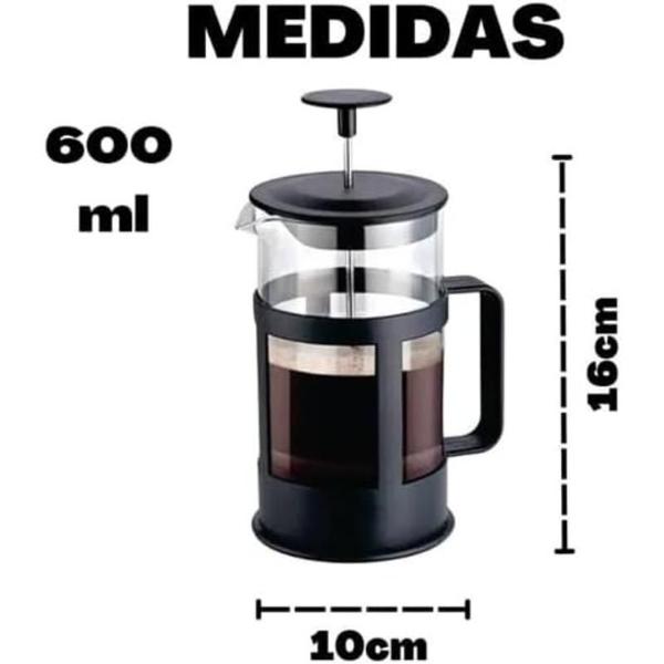 Imagem de Prensa Francesa 600ml Cremeira Café Leite Chá Chocolate Capuccino Acessório Filtro Inox Espumadora Haste Alça Resistente