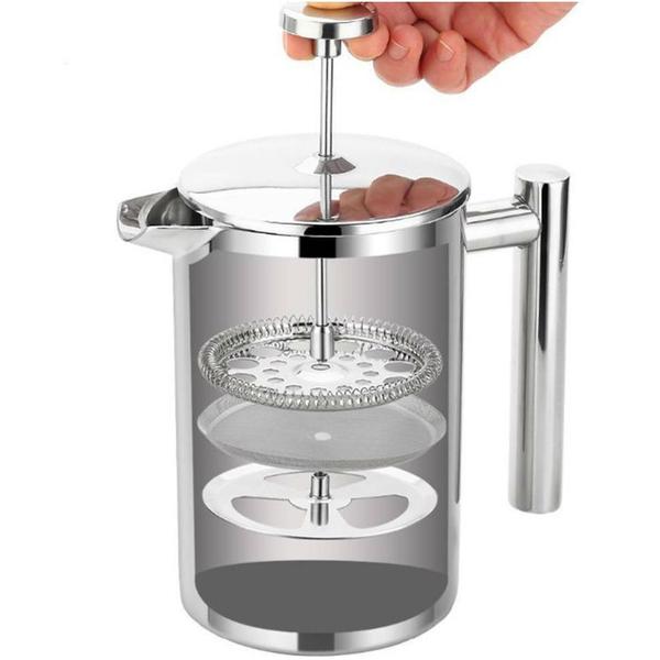 Imagem de Prensa Francesa Cafeteira Café Leite Creme Chá Filtro Inox 600ML Aço Inox Filtração 3 Níveis