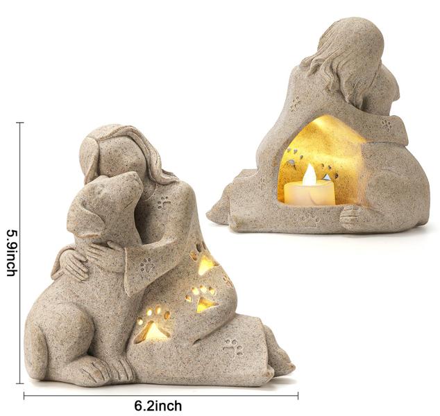 Imagem de Presente comemorativo: escultura em granito para cães INLOMEM com castiçal de LED