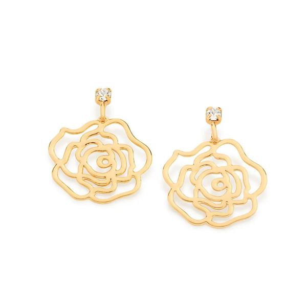 Imagem de Presente Feminino Kit Rosas Vazadas Colar + Brincos Rommanel Banhados Ouro 18k