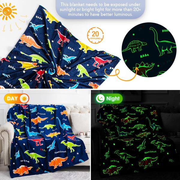 Presentes de dinossauro e brinquedos para crianças e meninos Glow in the Dark Blanket Dino Throw, de 1 a 13 anos, filho adolescente, menina, presente de aniversário, Natal, Halloween, Dia dos Namorados, Páscoa, presente infantil para adolescentes - Jekeno Imagem de Presentes de dinossauro e brinquedos para crianças e meninos Glow in the Dark Blanket Dino Throw, de 1 a 13 anos, filho adolescente, menina, presente de aniversário, Natal, Halloween, Dia dos Namorados, Páscoa, presente infantil para adolescentes