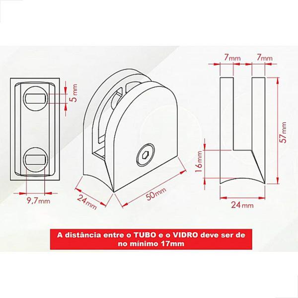 Imagem de Presilha GR08 Para Vidro 8 MM Tubo 2 Polegadas - Cromado