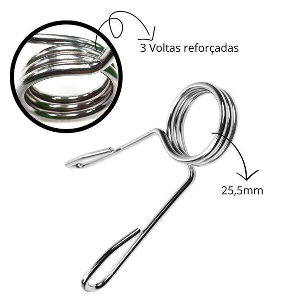 Imagem de Presilhas Zincada De 25,5mm 3 Voltas Reforçada Para Barra De Musculação Academia Para Prender Anilhas Treino Fitness