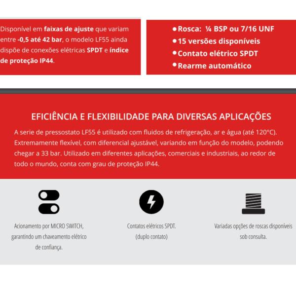 Imagem de Pressostato LF5508-03W para Ar e Água -0,2 a 7,5 Bar com Diferencial 0,7 a 4 Automático Lefoo Regulador de Pressão