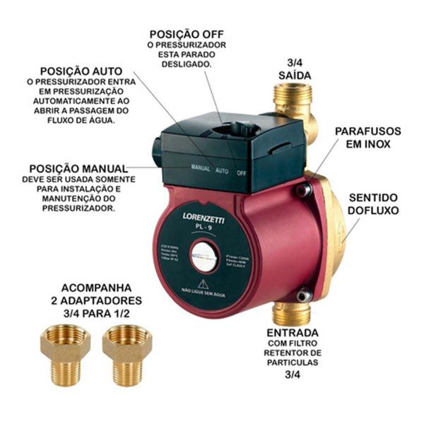 Pressurizador de água Lorenzetti PL 9 120W - 127V Imagem de Pressurizador de água Lorenzetti PL 9 120W - 127V