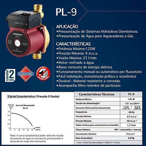 Pressurizador de Àgua PL 9 Fluxostato Lorenzetti Imagem de Pressurizador de Àgua PL 9 Fluxostato Lorenzetti