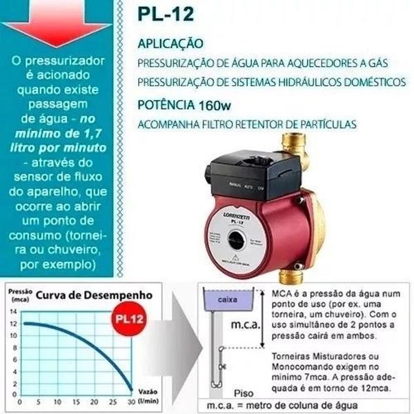 Imagem de Pressurizador De Água Pl12 Lorenzetti 127V Para Sistemas Hidráulicos 12mca 160W