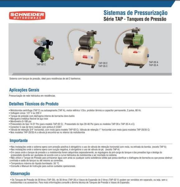 Imagem de Pressurizador Schneider TAP-02 C BCR-2000 0.5cv Monofásico 220v