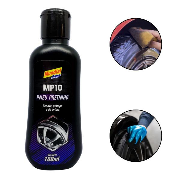 Imagem de Pretinho Concentrado 100ML Brilho Pneu Carro Moto Bicicleta Bike Borracha MundialPrimeMP10