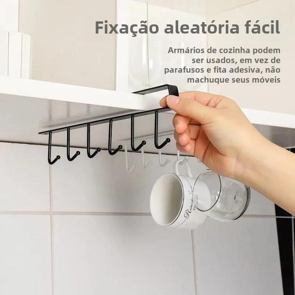 Imagem de Preto Branco 6 Gancho Xícara De Café Suporte Multifuncional Armário De Cozinha Organizador Cabide De