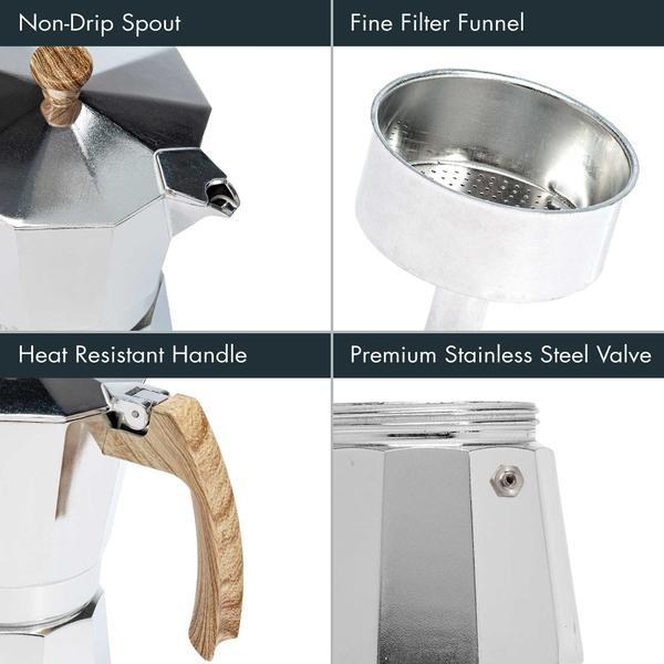 Imagem de Primula Fogão de alumínio Top Espresso Maker, Percolator Pot para Moka, Café cubano, Cappuccino, Latte e muito mais, Perfeito para acampar, 6 xícaras, polido