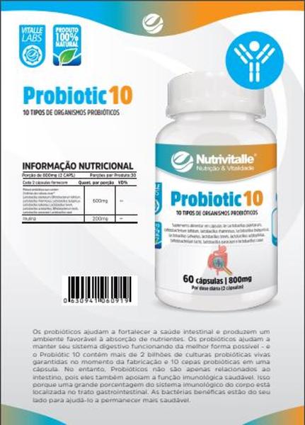 Imagem de Probiotic10 (10 tipos de Probióticos) 800 mg 60 cápsulas Nurtivitalle