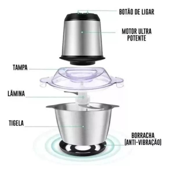 Imagem de Processador Alimentos Elétrico Inox Legumes Carne 2 Litros