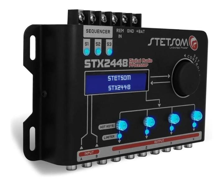 Imagem de Processador Audio Automotivo Stetsom STX-2448 4 Canais Digital Crossover Equalizador Gain Delay Phas