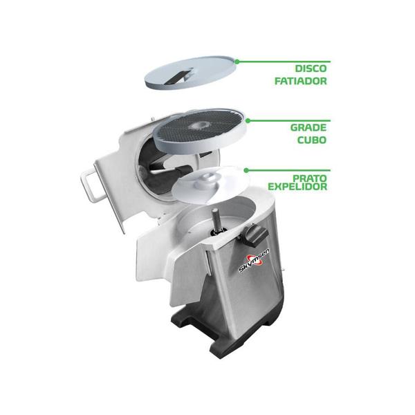 Imagem de Processador de Alimentos Corte Fatias 14mm e Cubos 20mm PA7 PRO Bivolt Skymsen e Faca Santoku