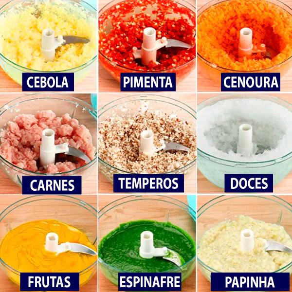 Imagem de Processador Manual De Alimentos Triturador 5 Lâminas Cinza