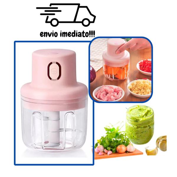 Imagem de Processador Mini Triturador De Alimentos Alho Cebola Vegetais Carne Elétrico Recarregável 250ml Cabo USB