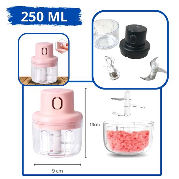 Imagem de Processador Mini Triturador De Alimentos Alho Cebola Vegetais Carne Elétrico Recarregável 250ml Cabo USB