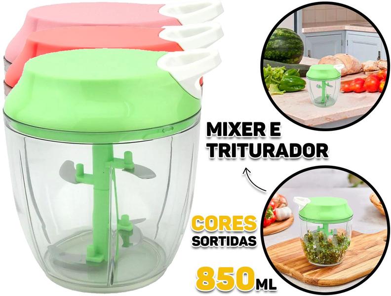 Imagem de Processador Triturador Fatiador De Alimentos Mixer Manual Multiuso Com 5 Lâminas 850ml Clink