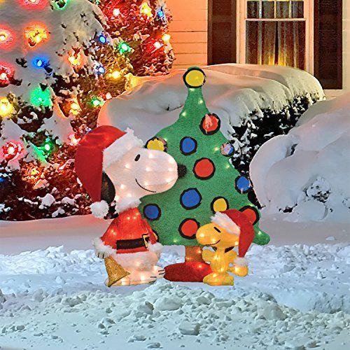 Imagem de ProductWorks 32-Inch Pre-Lit Peanuts Snoopy e Woodstock Christmas Yard Decoração Set, 70 Luzes