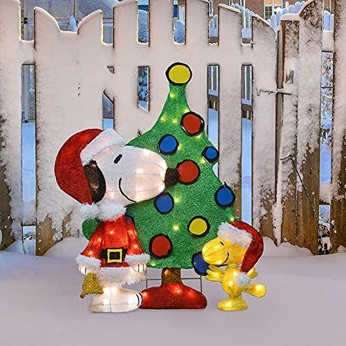 Imagem de ProductWorks 32-Inch Pre-Lit Peanuts Snoopy e Woodstock Christmas Yard Decoração Set, 70 Luzes