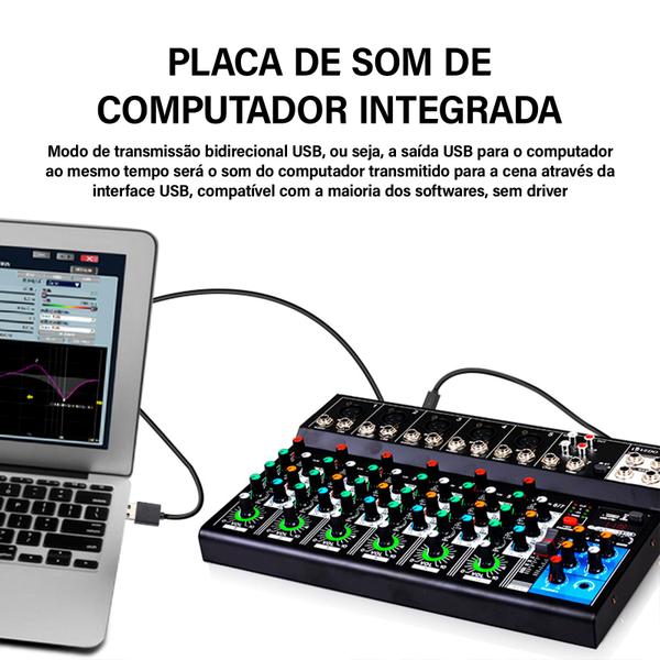 Imagem de Profissional Mesa De Som Vedo AF7 7 Canais Phantom+ 48v Com Bluetooth Type-c Usb 110/220V