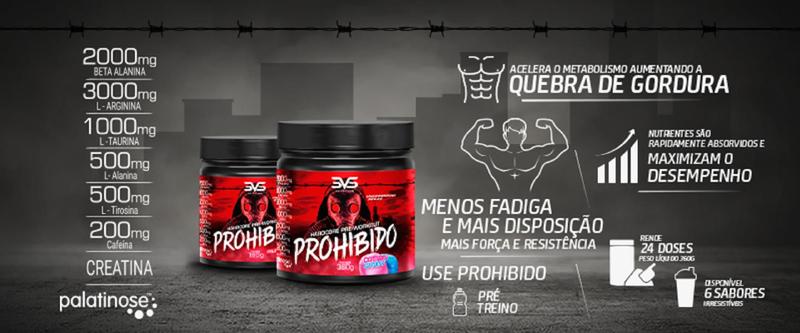 Prohibido HardCore Pre Workout (180g) - 3VS Nutrition Imagem de Prohibido HardCore Pre Workout (180g) - 3VS Nutrition