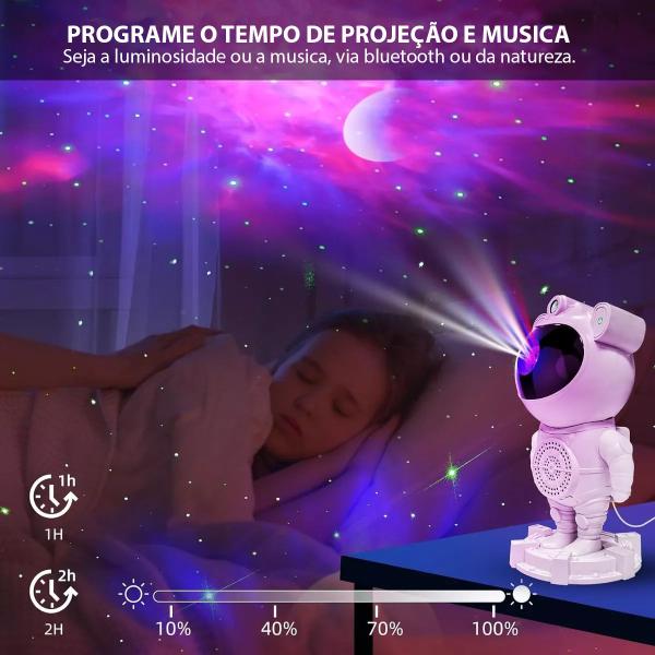 Imagem de Projetor Astronauta Led Bluetooth Caixa De Som Estrela Ceu Iluminado Lua Musica Decoraçao Espacial Quarto Casa Area Lazer