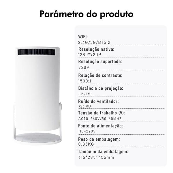 Imagem de Projetor De Cinema Futebol LED Portátil Bluetooth WiFi Ultra HD 200 ANSI Lumens Imagens Nítidas Contraste 1500:1 em 130"