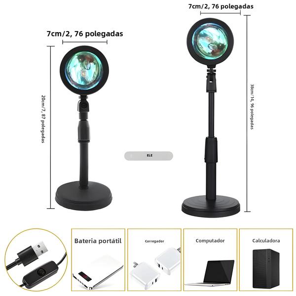 Imagem de Projetor de Luz Noturna LED RGB com Controle Remoto - 16 Cores e Efeito Pôr do Sol