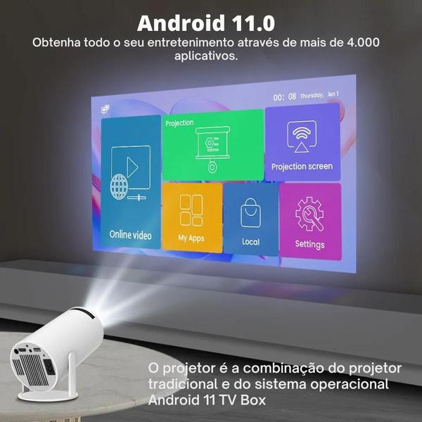 Imagem de Projetor Inteligente Smart 4K Portátil auto ajustável, nova geração 2024 Wifi Bluetooth, 130'' polegadas, Android iOs, Full HD 