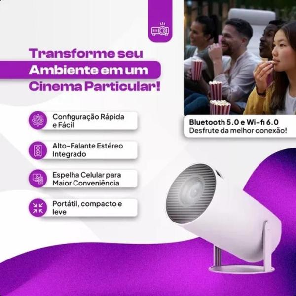 Imagem de Projetor LED Portátil 4K Android Smart WiFi Bluetooth Cinema com nf