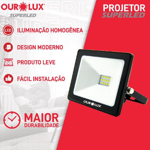 Imagem de Projetor Led Slim 50W Preto 3000K - OUROLUX